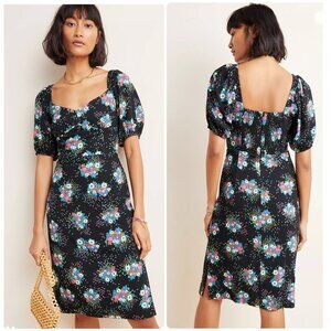 Antropologie Scarletta Floral Mini Dress Womens 6 Puff Sleeves Smocked Waist